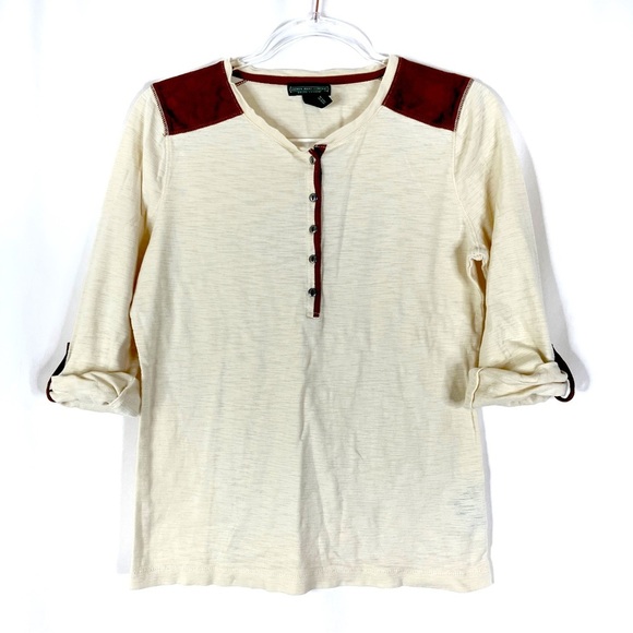 Ralph Lauren | Lauren Jean Company Cream Rolled Sleeve Western Flare Henley Tee - Picture 1 of 6